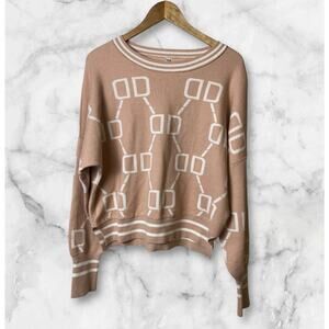 Saukole Women's Tan and White Geometric Oversized Sweater Size Small